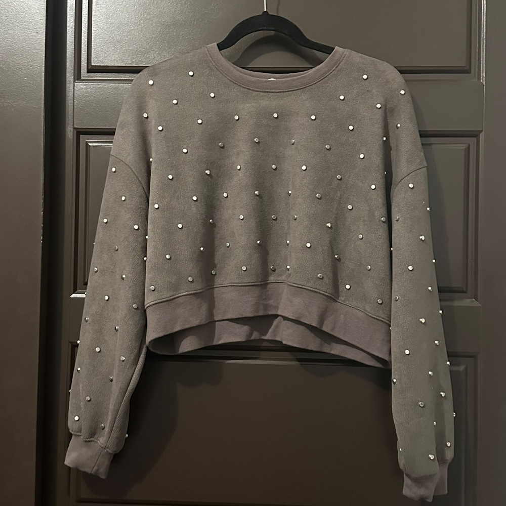 Zara Studded Gray Cropped Sweater Top Size M